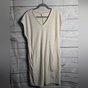 Liz Claiborne Cream and Tan V-Neck Midi Dress With Pockets Size XL